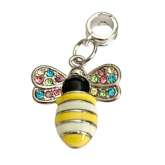 Bumble Bee European Bead Charm for Bracelet or Necklace Enamel Rhodium Plated - Picture 1 of 6